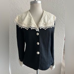 Jeffrey & Dara by Linda Hutley Vintage black sweater w lace jacket size M 11/12